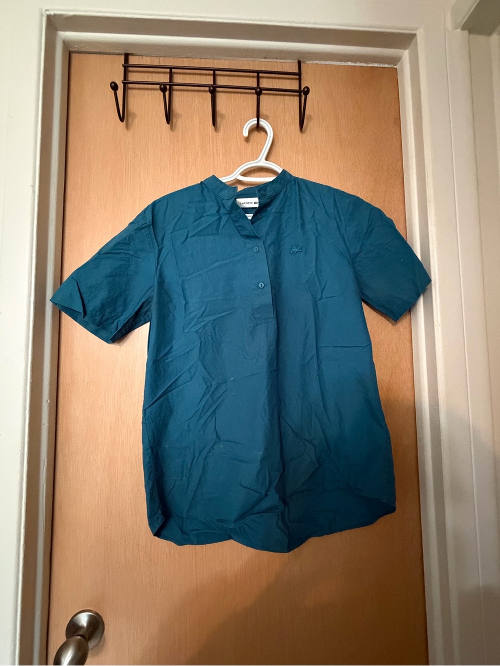 Lacoste Short-Sleeve Teal Band Collar Polo